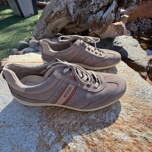 Ecco Men's Taupe Suede Sneakers with Red Accent